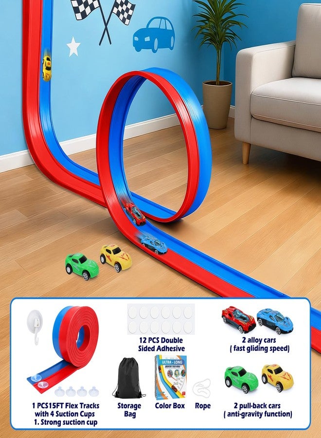 Mity Rain Flexible Race Track for Kids, Car Track Set for Hot Wheels Cars with Adhesive Pads, 2 Pull-Back Cars, 2 Alloy Racers & Bendable Car Ramp for Toddlers, Easy Storage, Indoor Ramp Fun for Ages 3-8 - Image 2